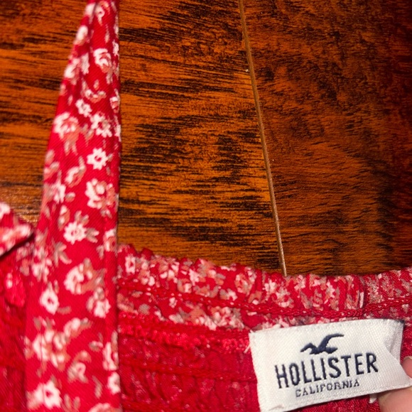 Hollister Red Floral Sundress Smocked Bodice Women’s High-Low Flowy Maxi Dress - Picture 4 of 8